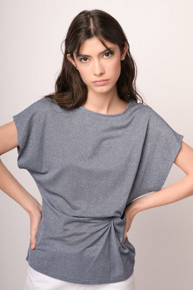 Blue knot lurex knit t-shirt