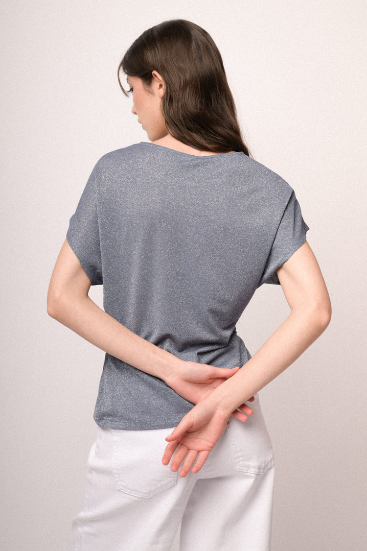 Blue knot lurex knit t-shirt