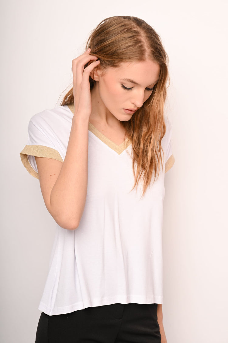 Maglia con bordo lurex oro