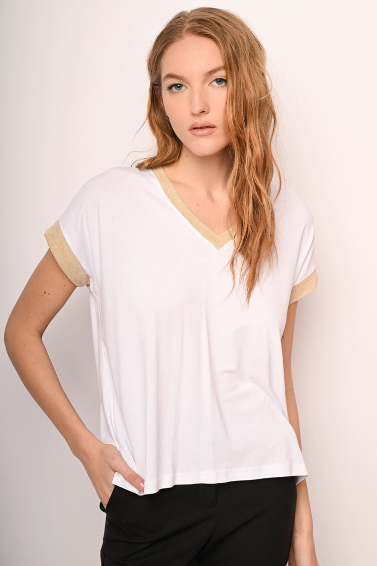 Maglia con bordo lurex oro