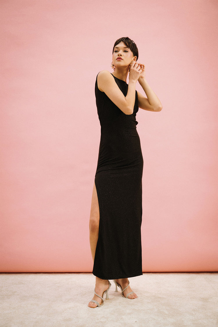 Back heart and jewel chain long dress