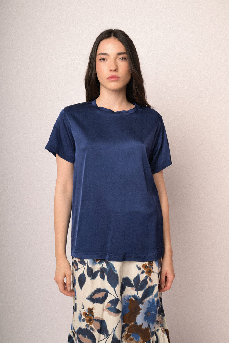 Blue satin viscose t-shirt