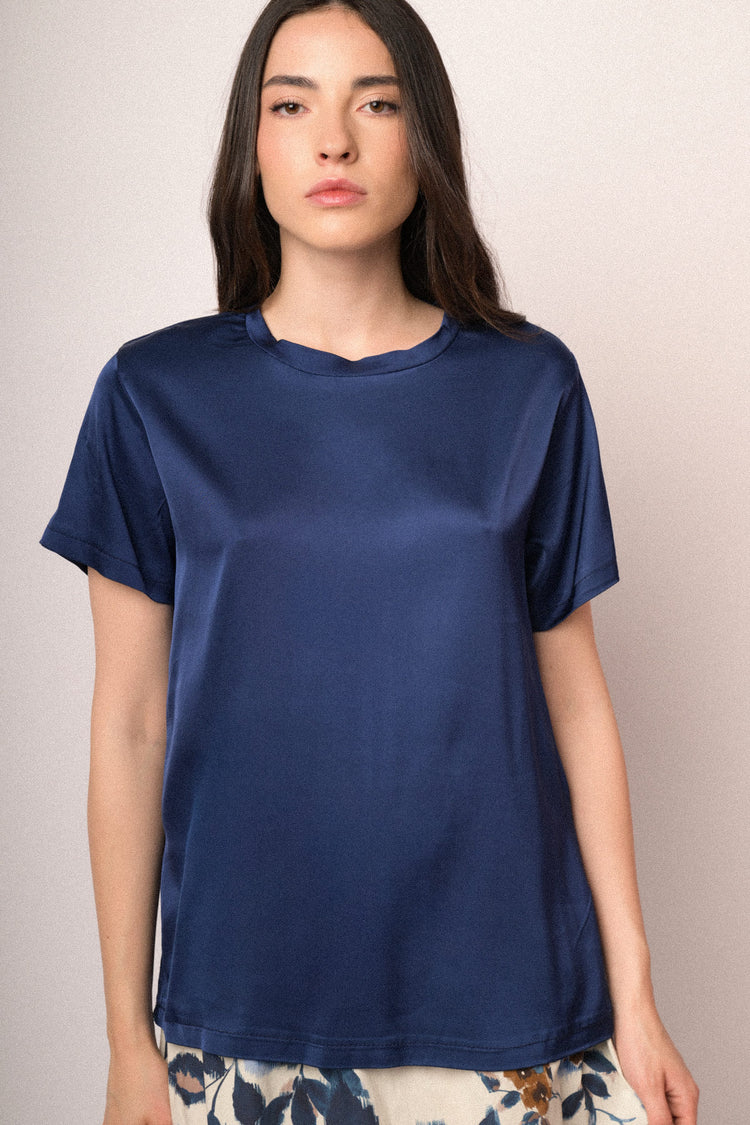 Blue satin viscose t-shirt
