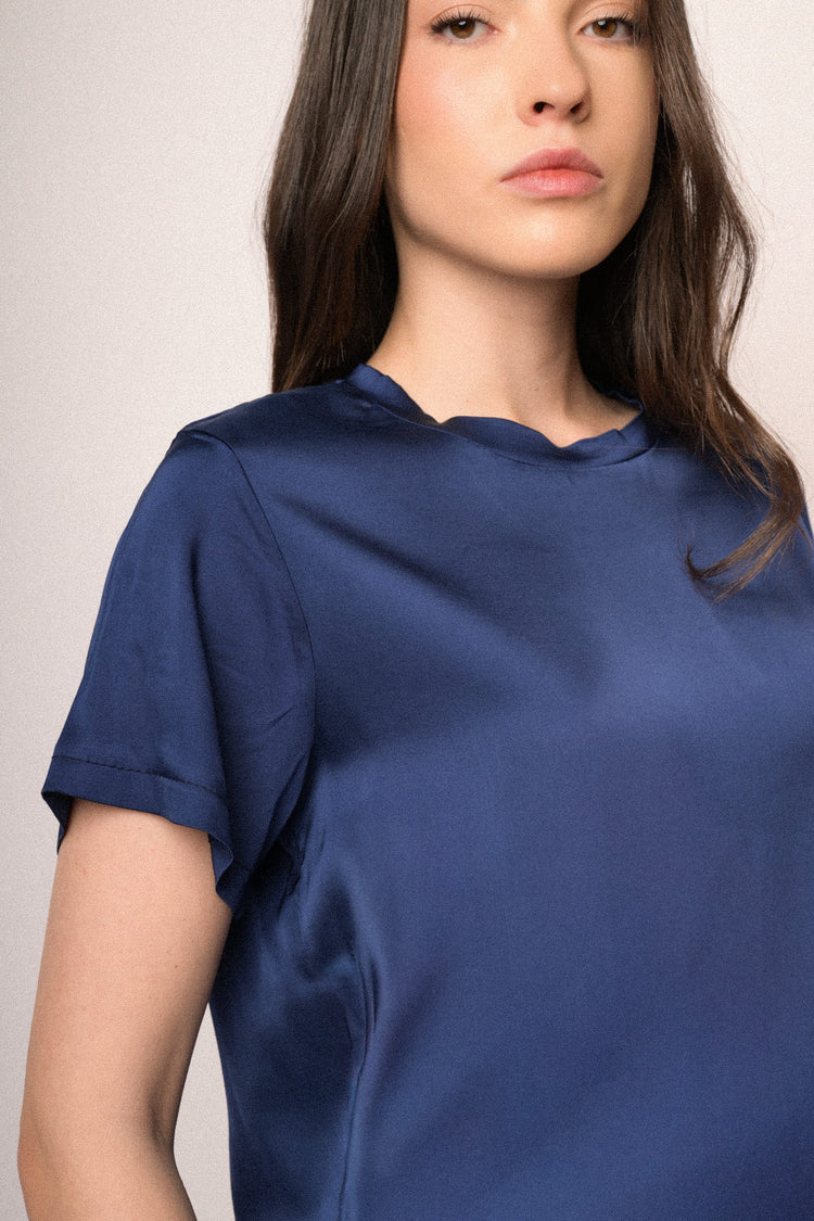 Blue satin viscose t-shirt