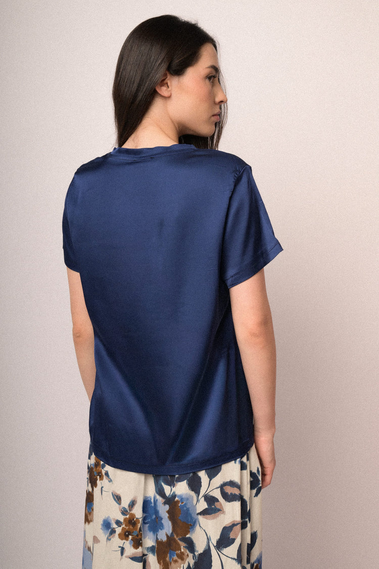 Blue satin viscose t-shirt