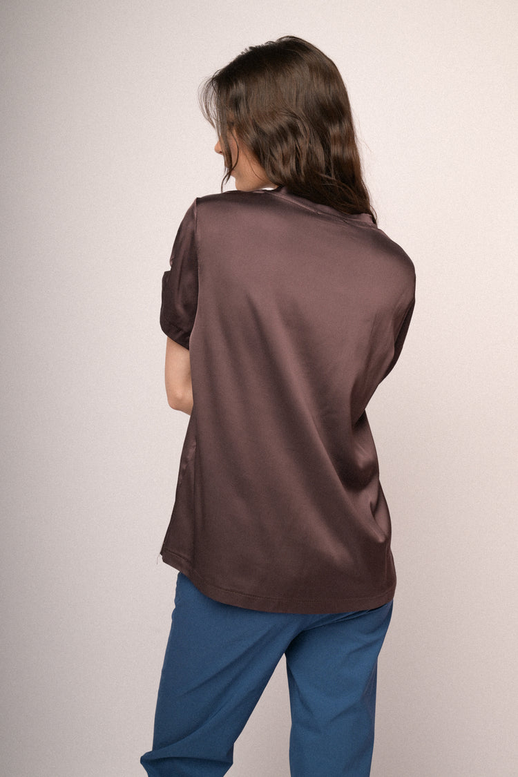 Chocolate satin viscose t-shirt