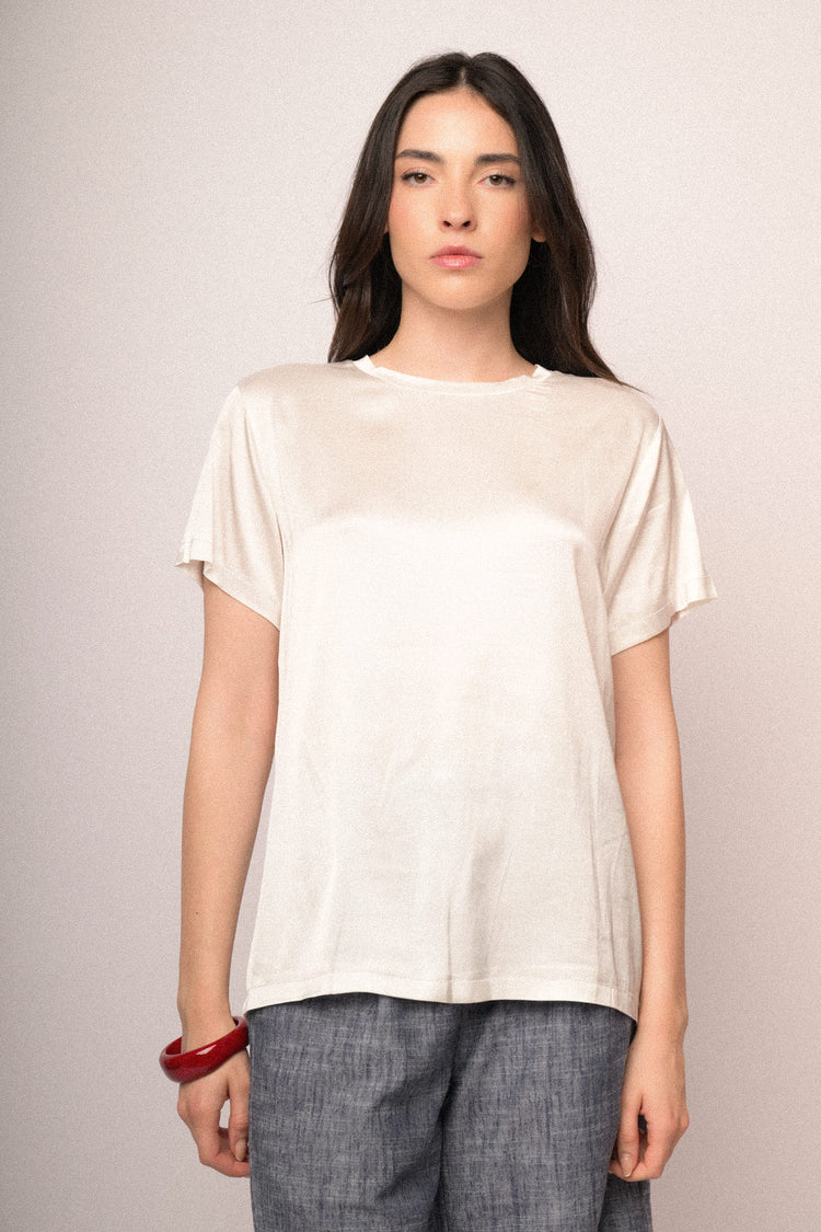 White satin viscose t-shirt