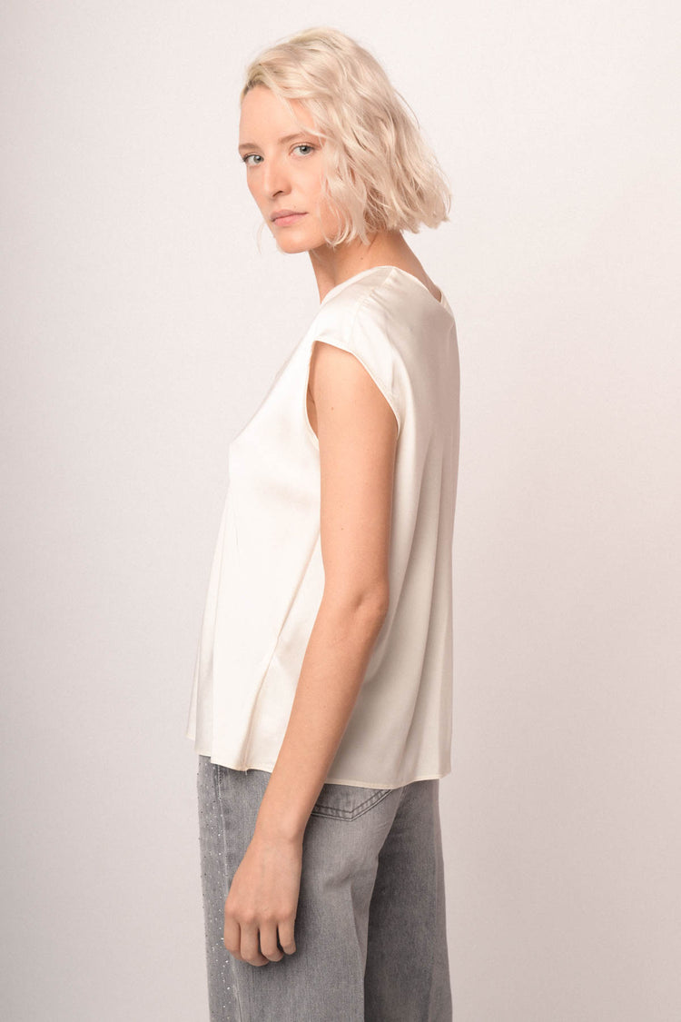 Top scollo V con strass
