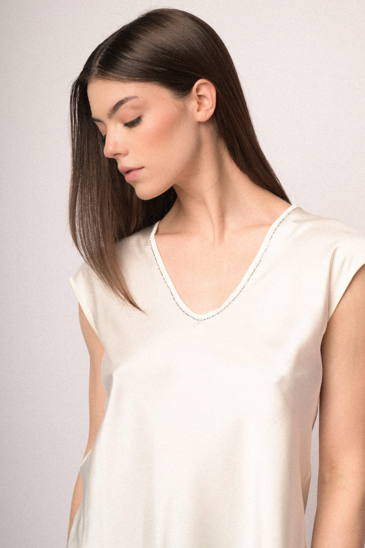 Rhinestone-collar satin top