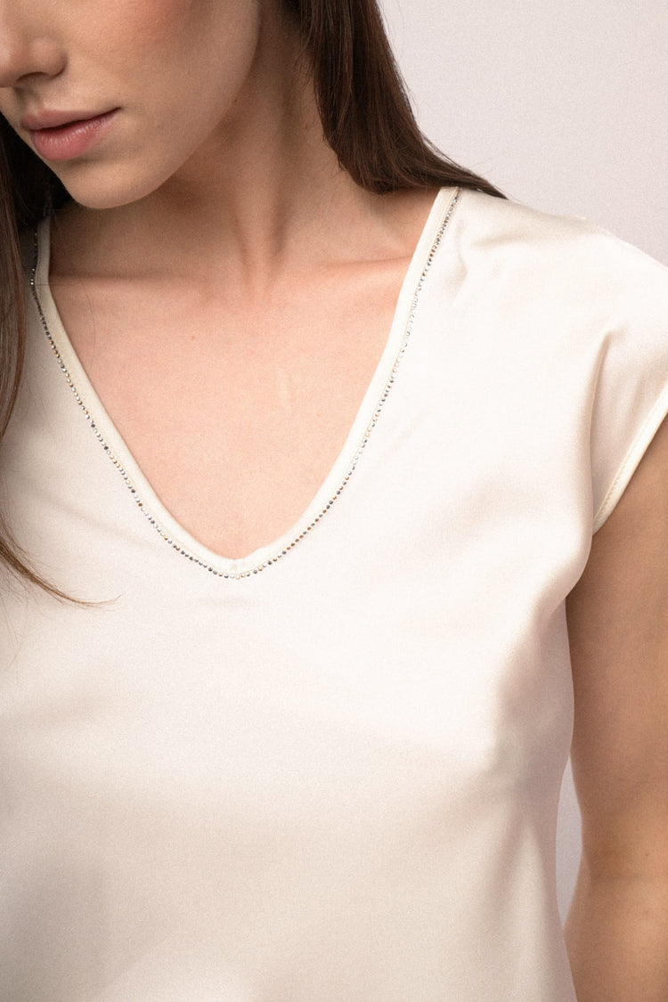 Rhinestone-collar satin top