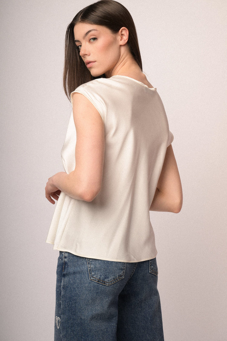 Rhinestone-collar satin top
