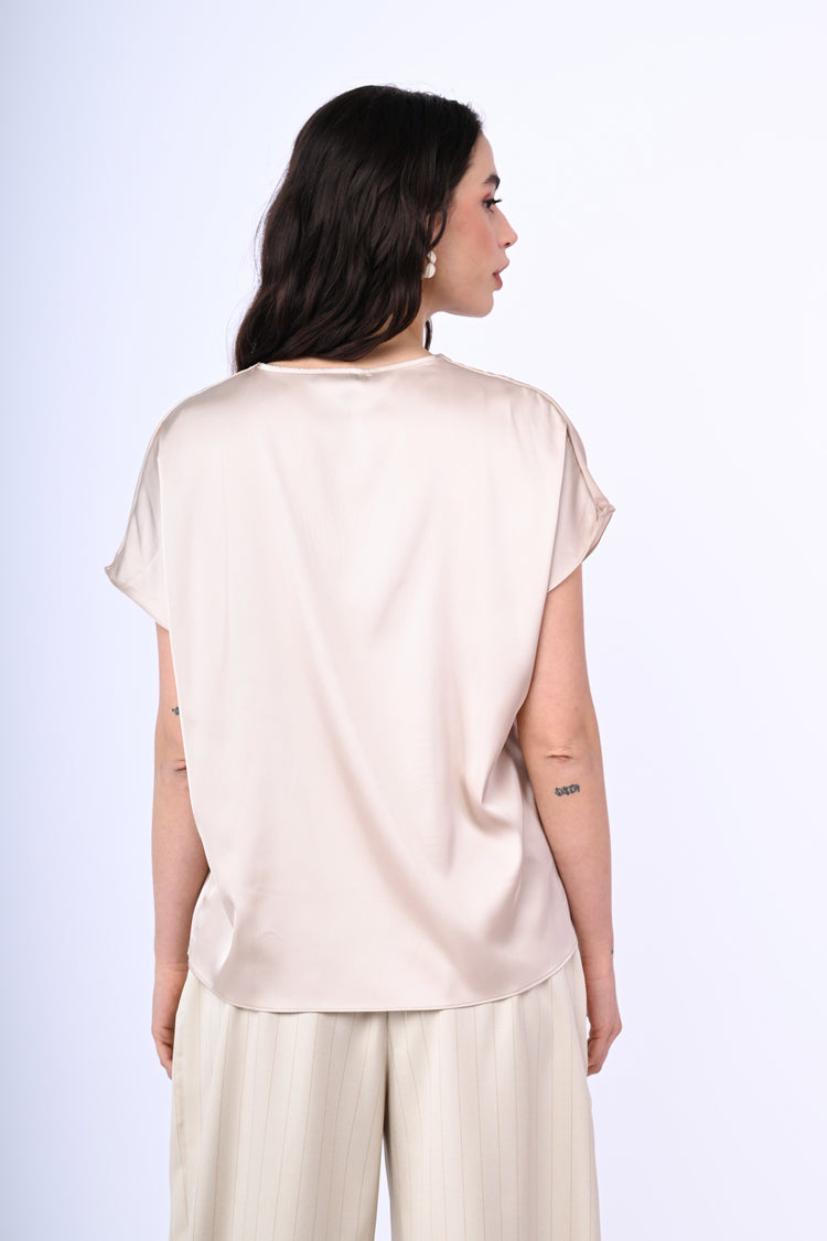 V-neck satin t-shirt