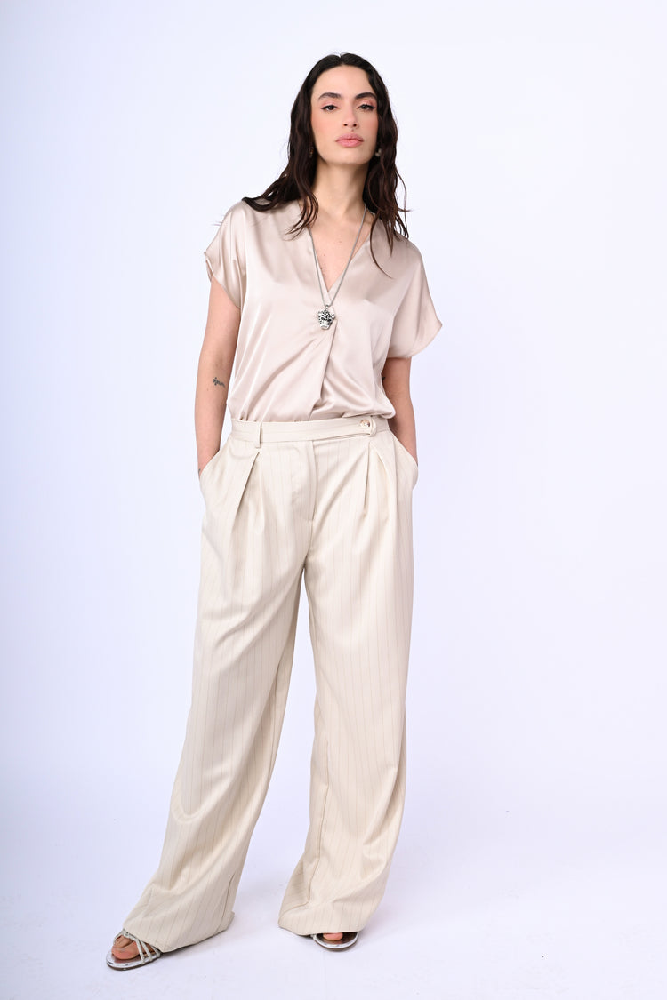 V-neck satin t-shirt