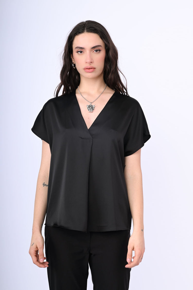 V-neck satin t-shirt