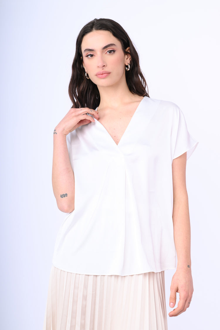 V-neck satin t-shirt