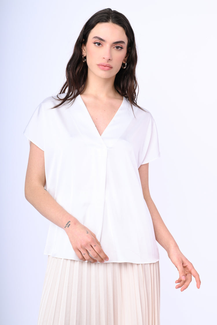 V-neck satin t-shirt