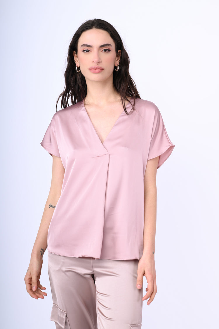 V-neck satin t-shirt