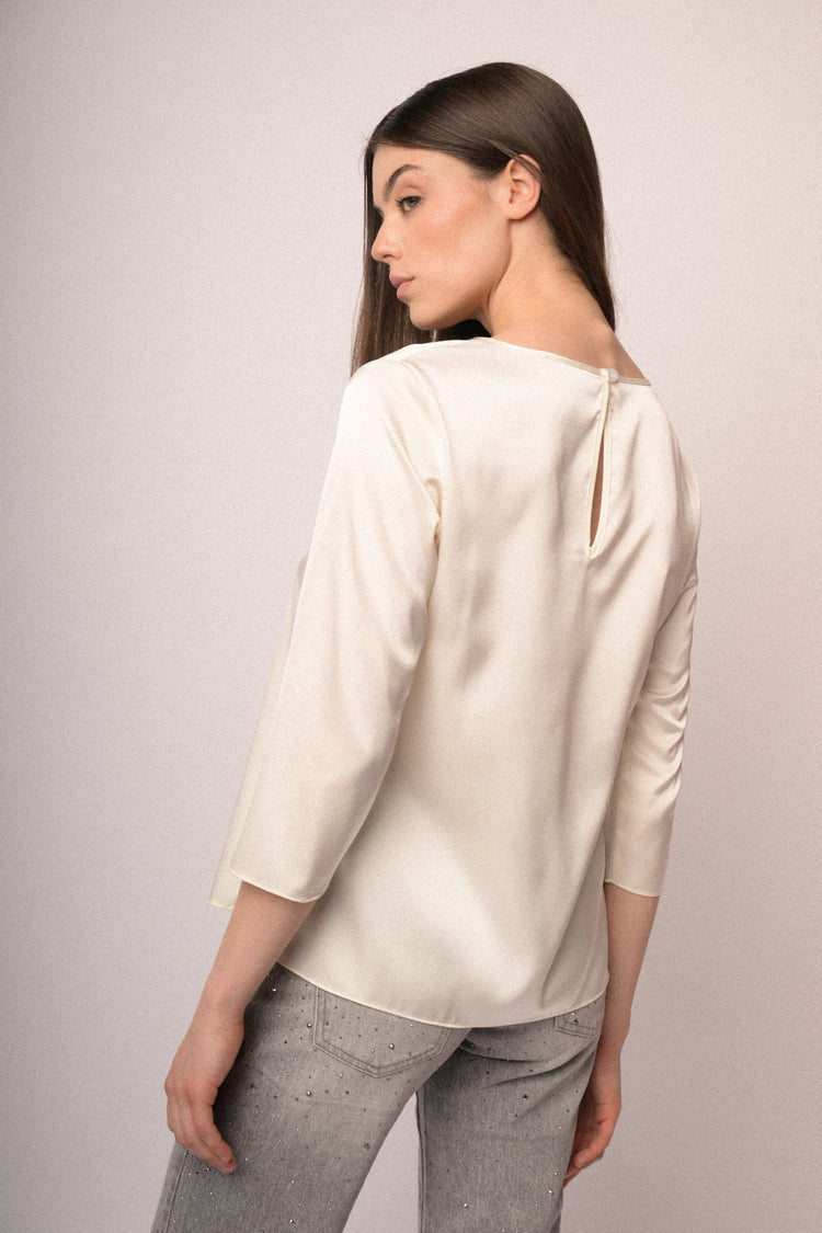 Rhinestone-collar satin top