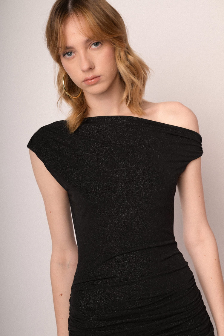 Black lurex jersey mini dress