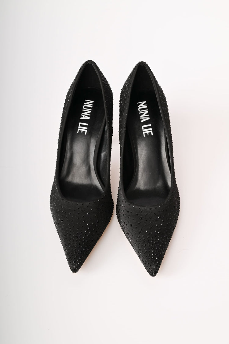 Rhinestone satin pumps