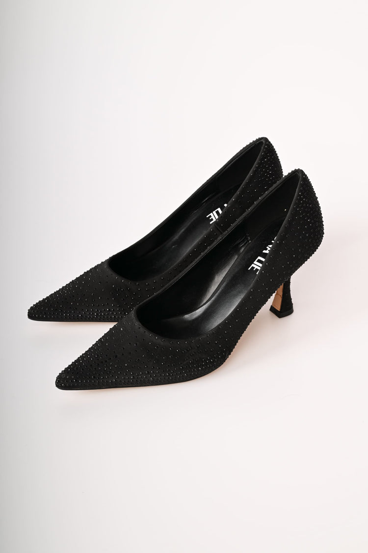 Rhinestone satin pumps