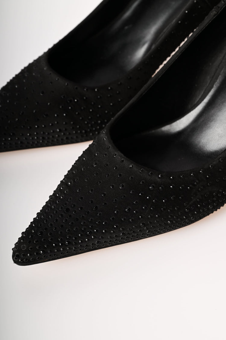Rhinestone satin pumps