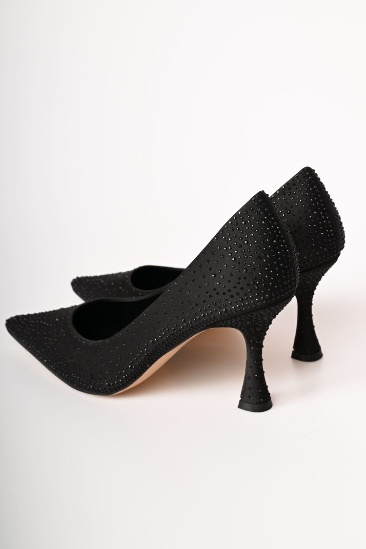 Rhinestone satin pumps