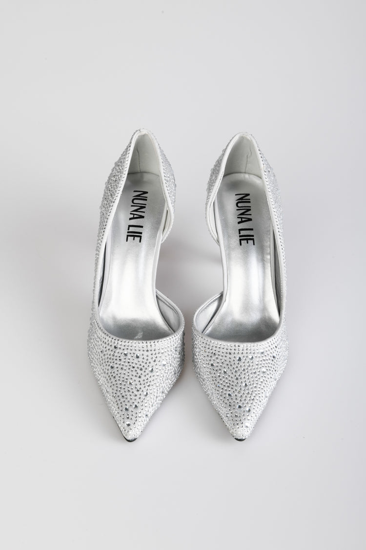 Rhinestone satin pumps