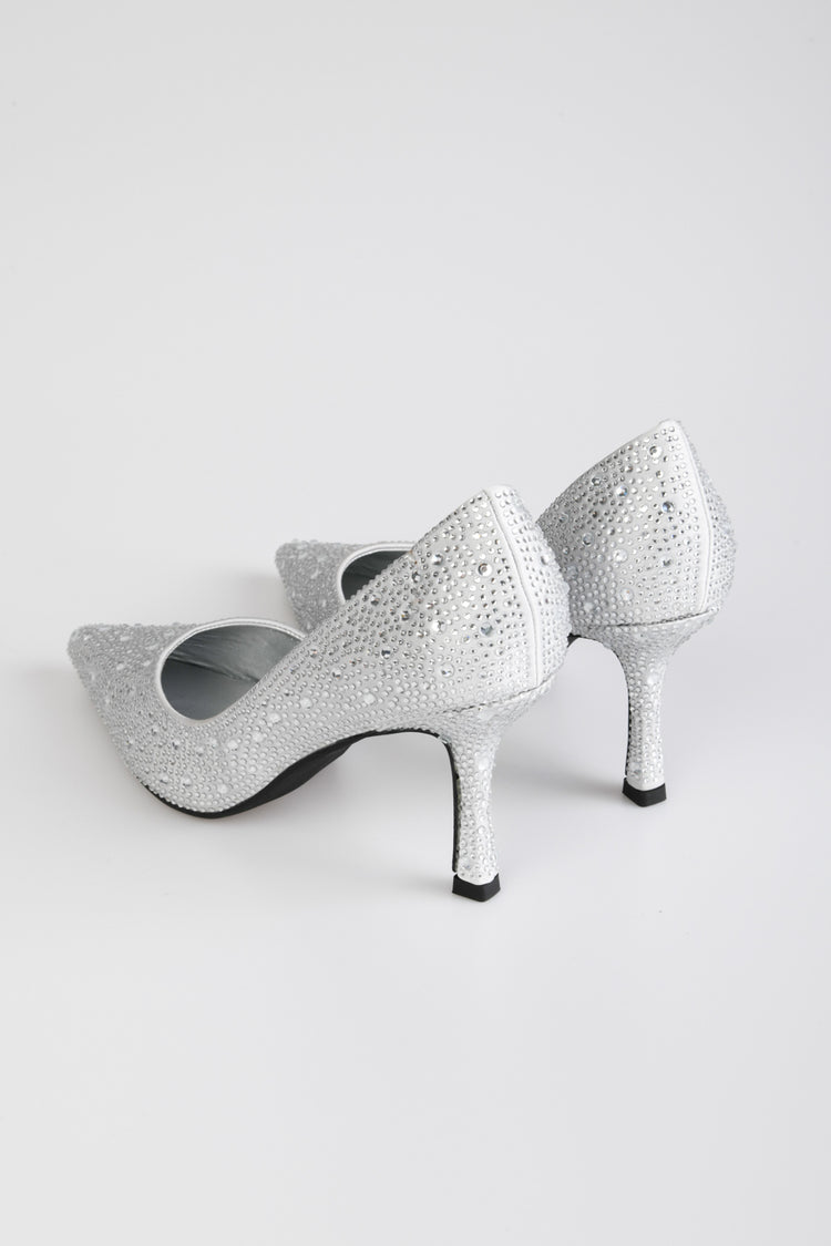 Rhinestone satin pumps