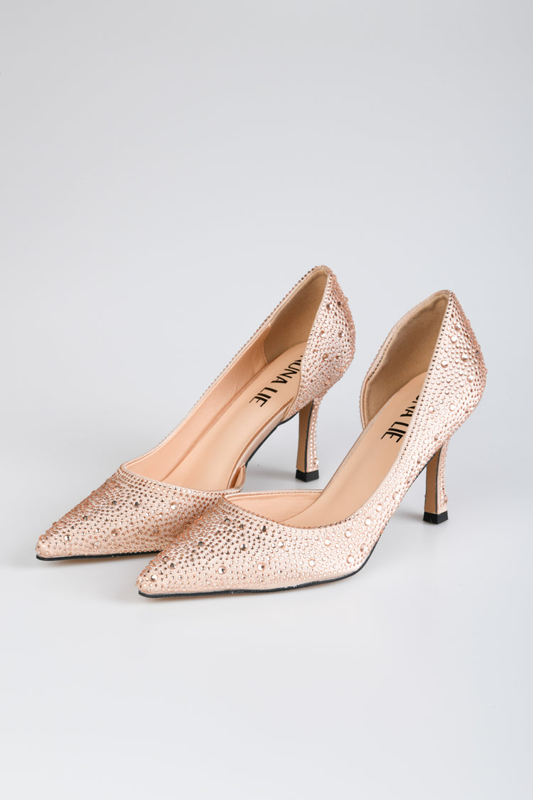 Rhinestone satin pumps