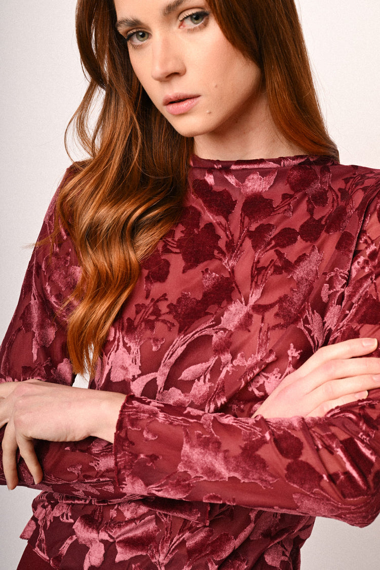 Floral devoré velvet top