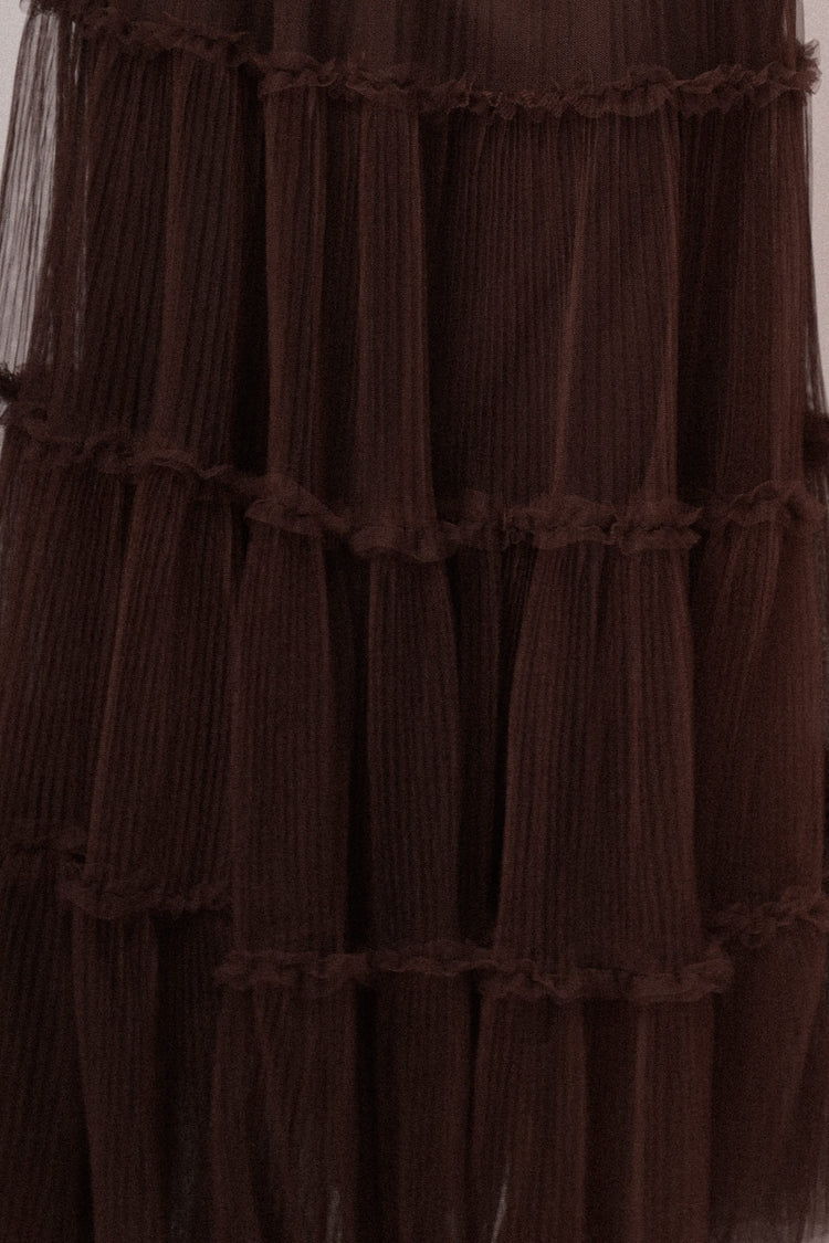 Chocolate tiered tulle maxi skirt