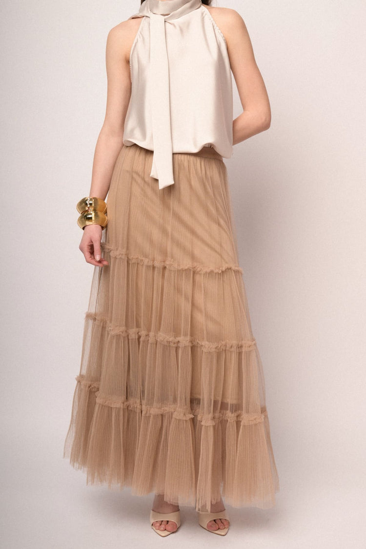 Blush tulle tiered maxi skirt