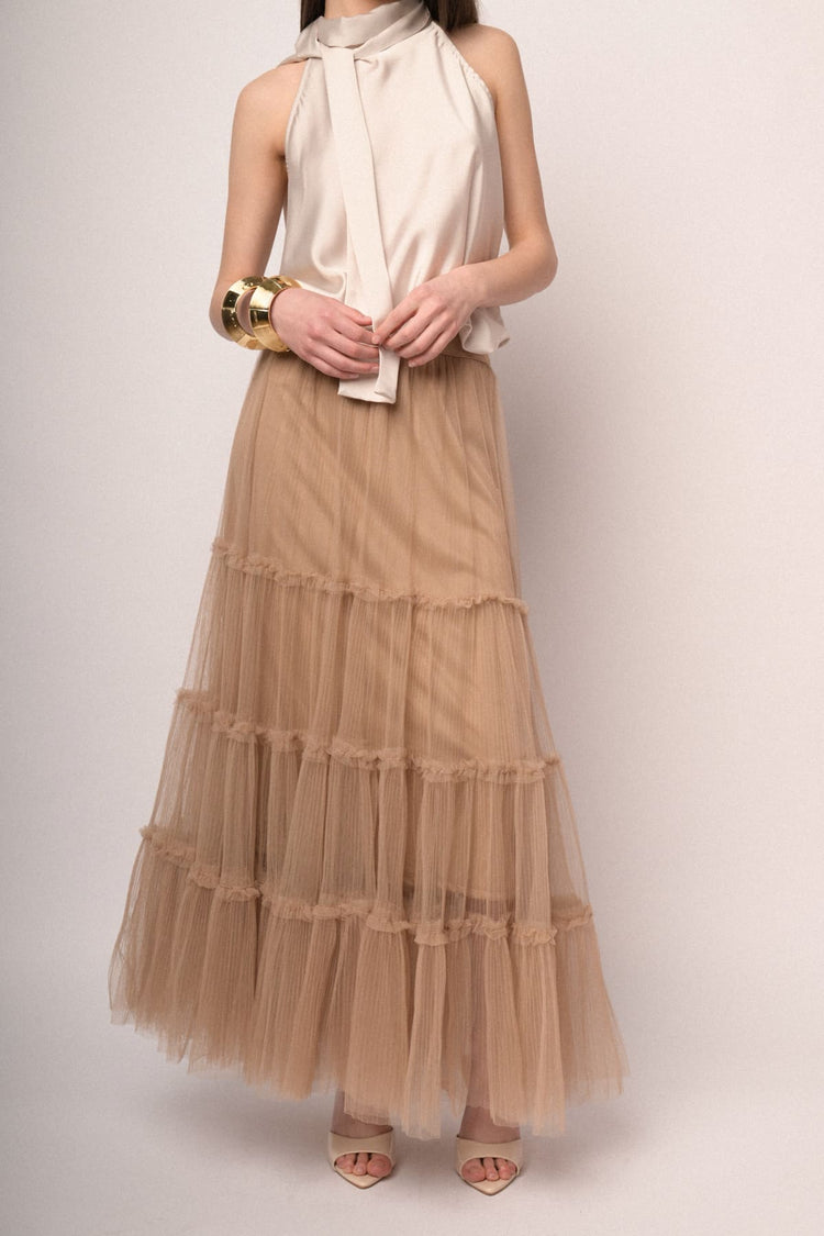 Blush tulle tiered maxi skirt