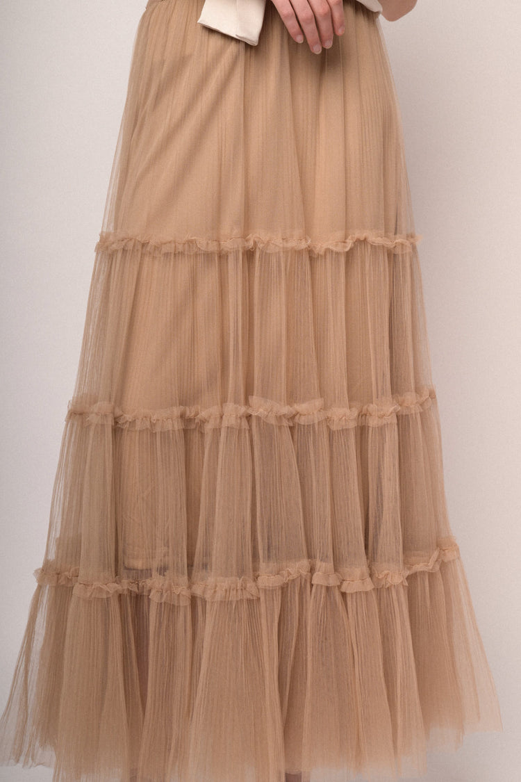 Blush tulle tiered maxi skirt