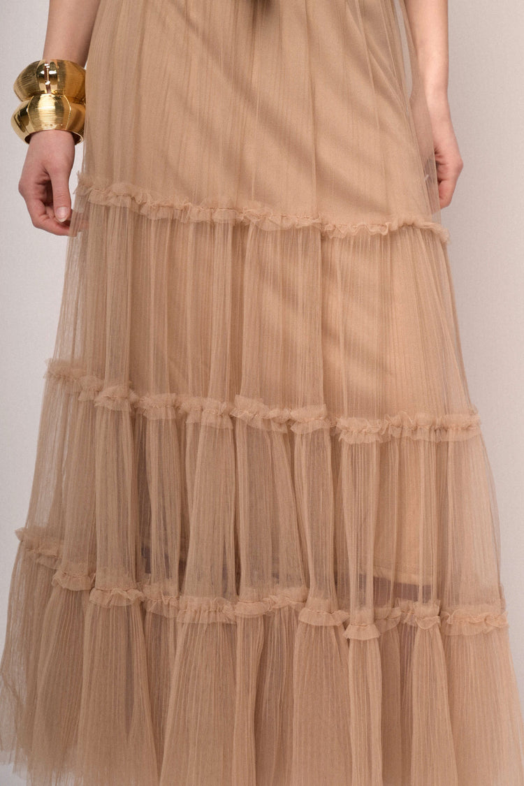 Blush tulle tiered maxi skirt