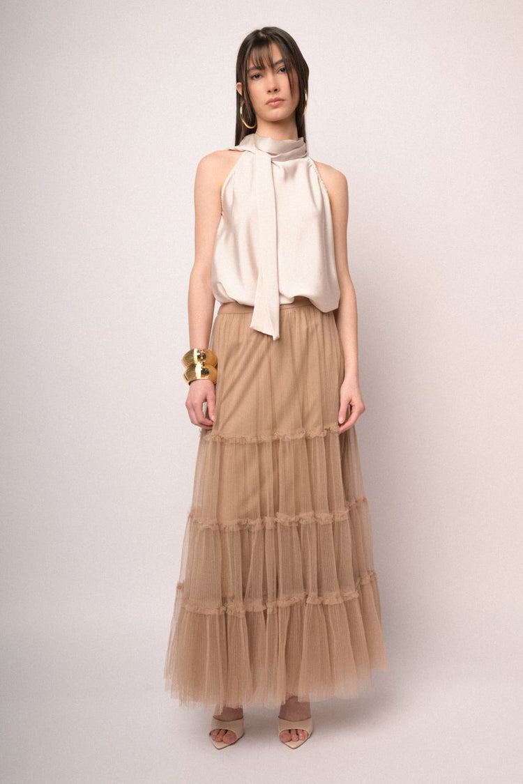 Blush tulle tiered maxi skirt