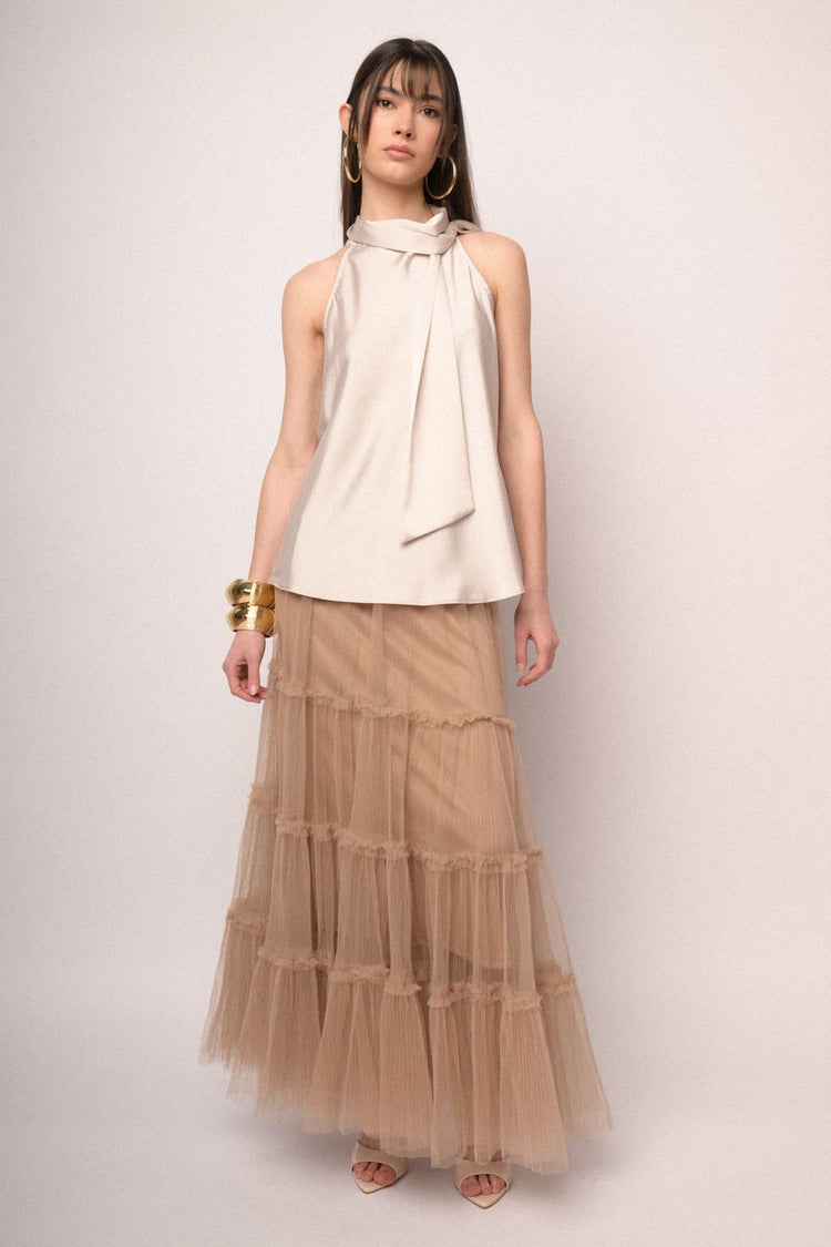Blush tulle tiered maxi skirt