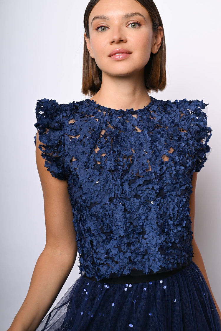 Sequins floral lace cropped top