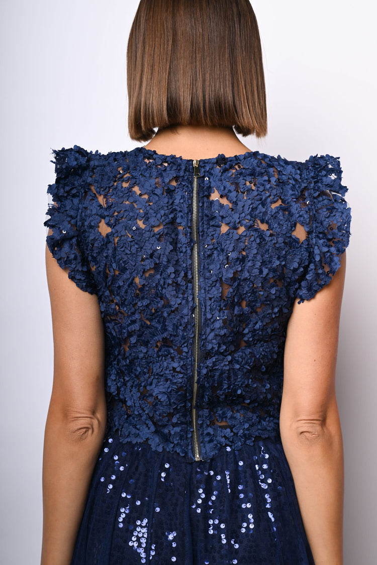 Sequins floral lace cropped top