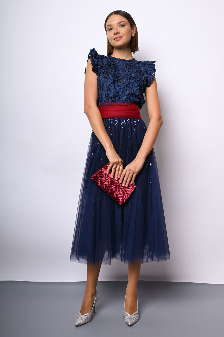 Sequins floral lace cropped top