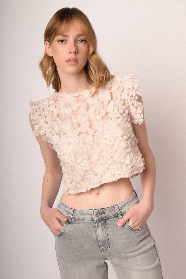 White coral lace cropped top