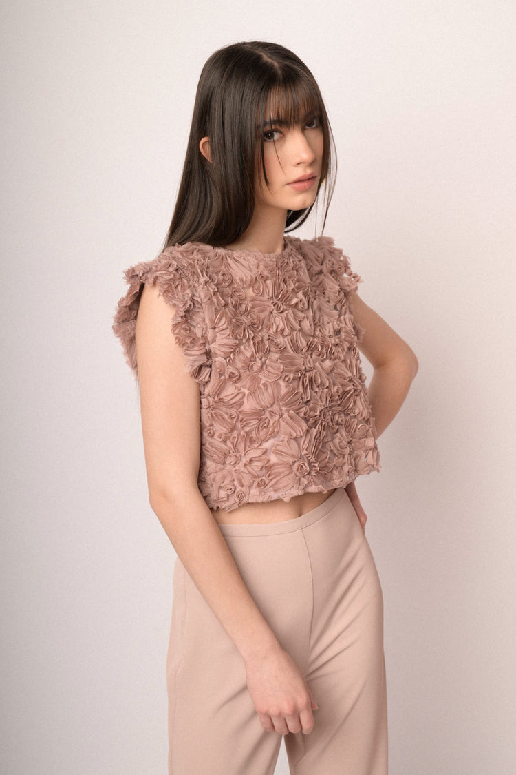 Blush floral lace cropped top