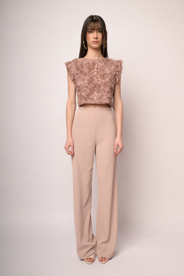 Blush floral lace cropped top