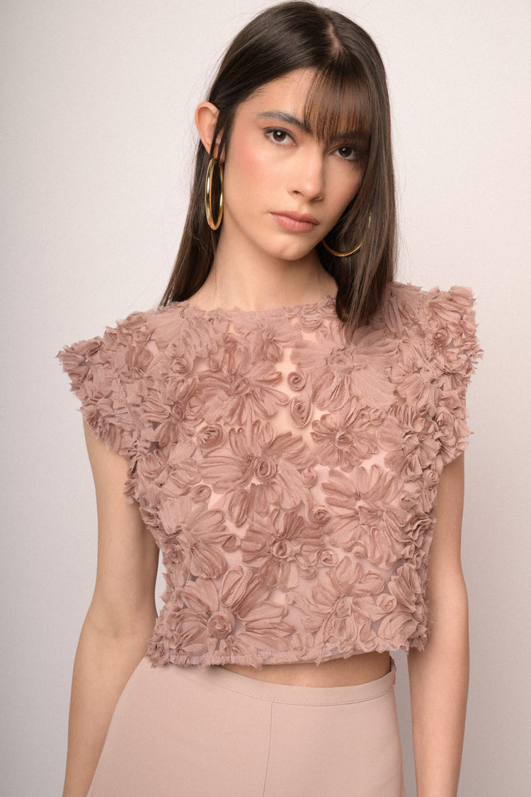Blush floral lace cropped top
