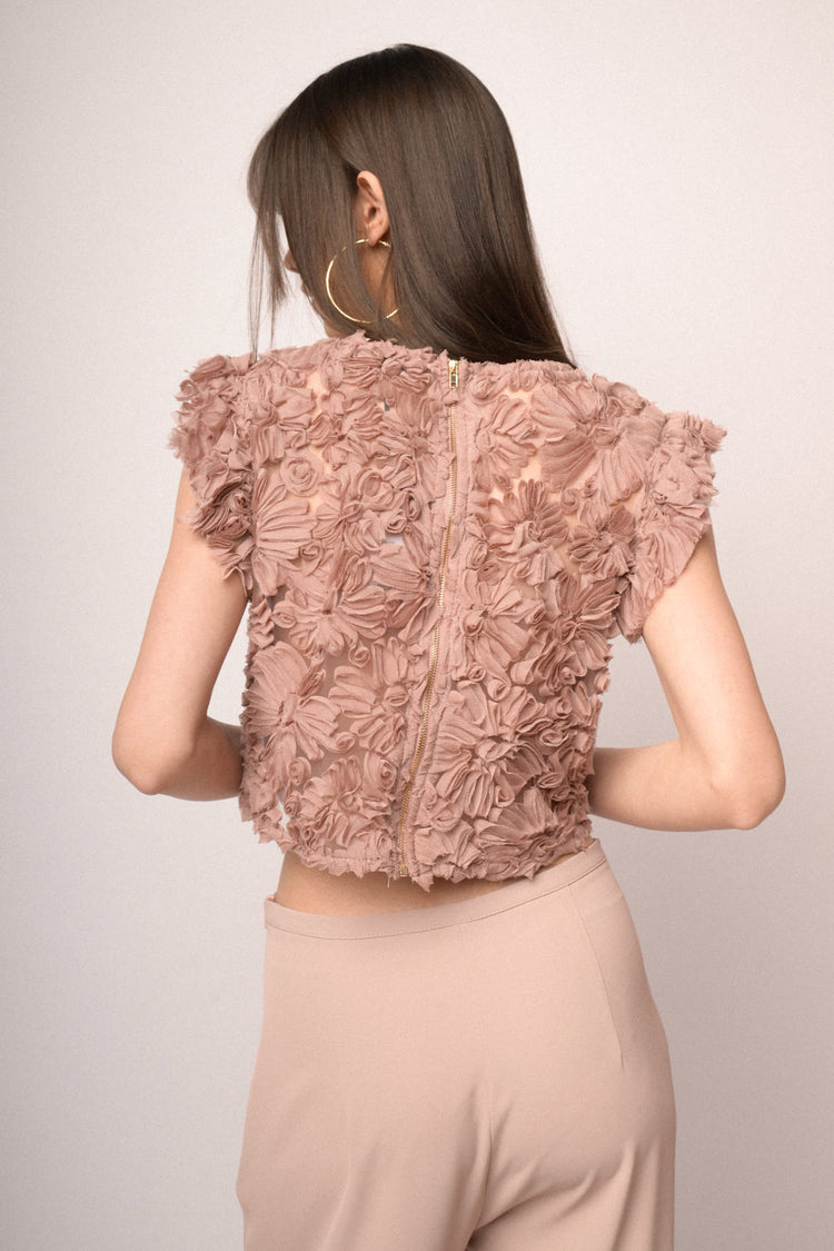 Blush floral lace cropped top