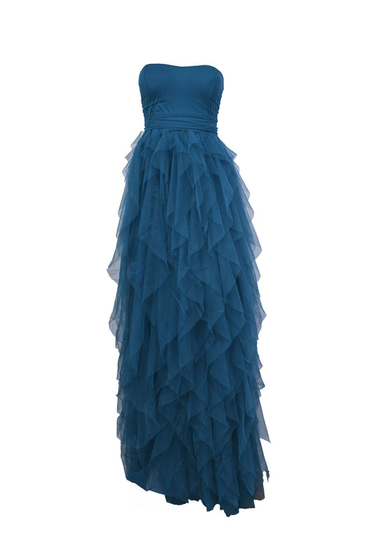 Tulle frills long sleeveless dress