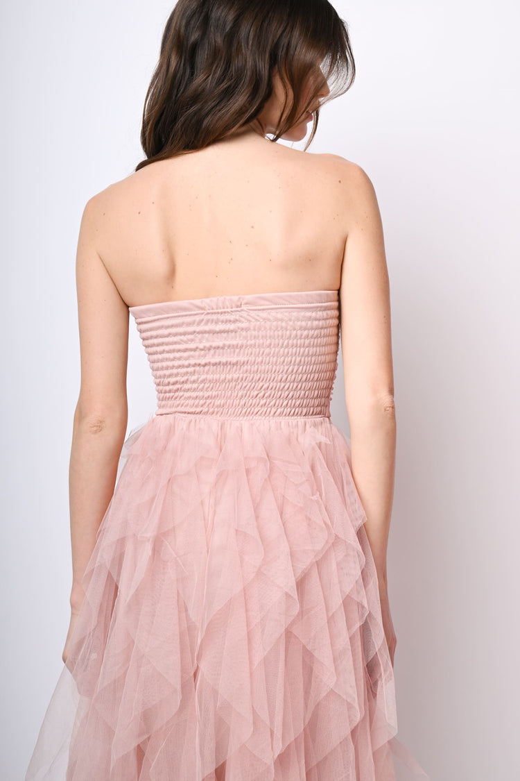 Tulle frills long sleeveless dress