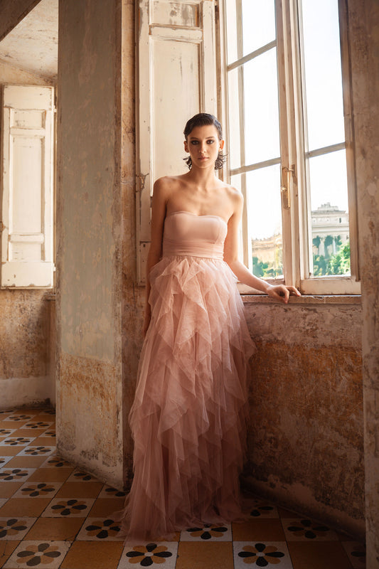 Tulle frills long sleeveless dress