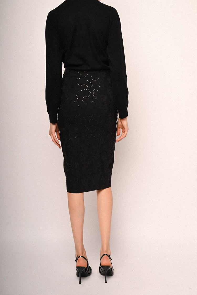 Sequin-embellished textured midi skirt